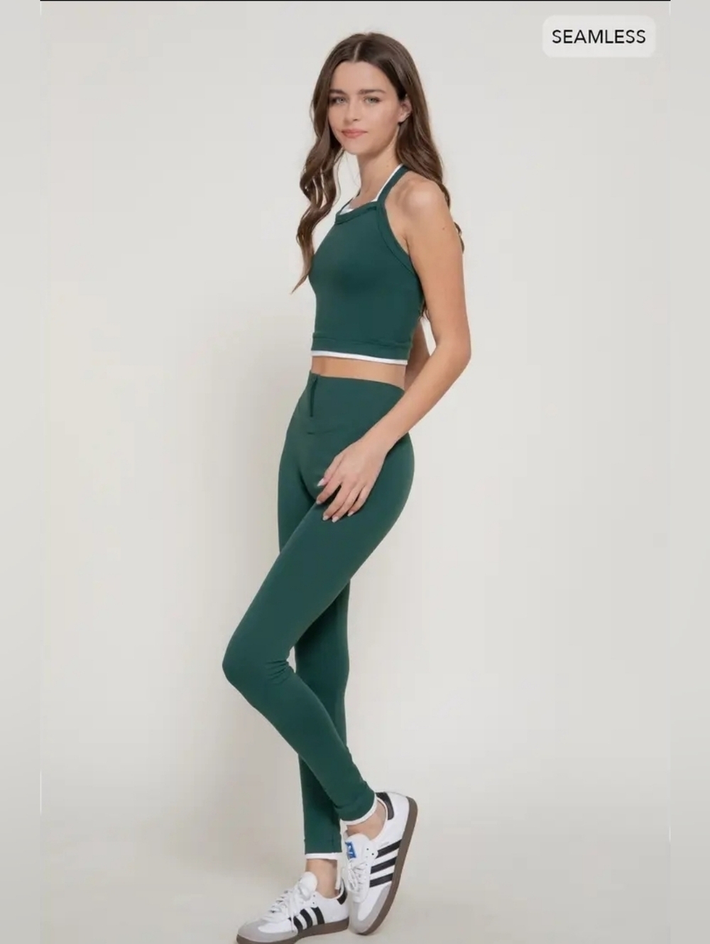 Double Layer Effect Crop Tank Top & Leggings Seamless Set